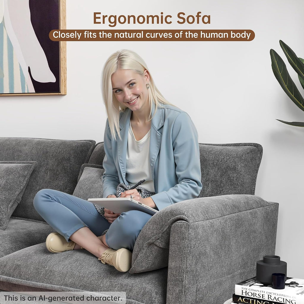 Modular Sectional Sofa, 111'' U Shaped Couch, Chenille Sofa with Movable Ottoman for Apartments, Living Room and Commercial Space, Dark Gray