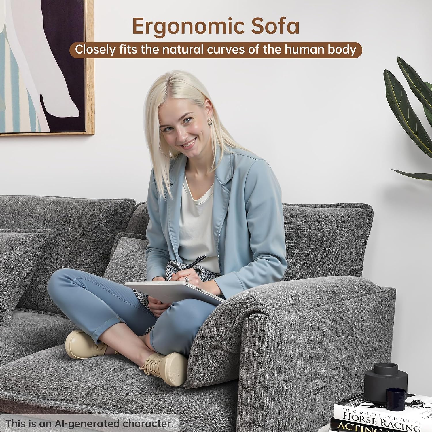 Modular Sectional Sofa, 111'' U Shaped Couch, Chenille Sofa with Movable Ottoman for Apartments, Living Room and Commercial Space, Dark Gray