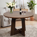 Round Dining Table for 4, 43.3" Kitchen Table for Dining Room, Circle Farmhouse Kitchen Table, Wood Dinner Table for Kitchen, Living Room, Apartment, Walnut Brown