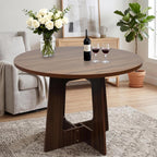 Round Dining Table for 4, 43.3" Kitchen Table for Dining Room, Circle Farmhouse Kitchen Table, Wood Dinner Table for Kitchen, Living Room, Apartment, Walnut Brown