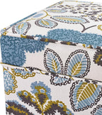 Adeco 18 Inch Linen Storage Ottoman Cube, Upholstered Footstool for Living Room & Bedroom, Vanity Stool with Safety Hinge Lid & Solid Wood Legs, 2-Min Assembly, Blue Leaves