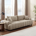 VANOMi Boucle Sofa Couch, 91" Comfy Tufted Upholstered Cloud Couches, Modern 3 Seater Sofa with Pillows, Oversized Deep Seat Sherpa Couch for Living Room, Bedroom, Apartment (Camel Color)