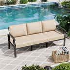 ALAULM Aluminum 3-Seat Patio Furniture Set, Metal Outdoor Furniture Sectional Sofas w/5.1" Cushions for Patio, Backyard, Poolside-Sand