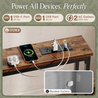 Huuger 118.1 Inch Behind Couch Table with 2 Power Outlets and USB-C Ports, Extra Long Narrow Sofa Table for Sectional Sofa, Skinny Console Table with Anti-Bump Pads, for Living Room, Rustic Brown