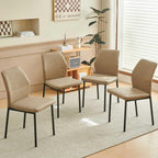 Comfortable Dining Chairs Set of 4 Upholstered Faux Leather Cushion Seat | Ergonomic Design, Easy Assembly, Stain Resistant Material - Beige