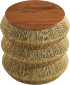 Modway Maris Hand-Woven Seagrass and Wood Round Side Table – 18 Inch Drum End Table for Boho, Coastal, or Modern Living Rooms in Walnut Natural