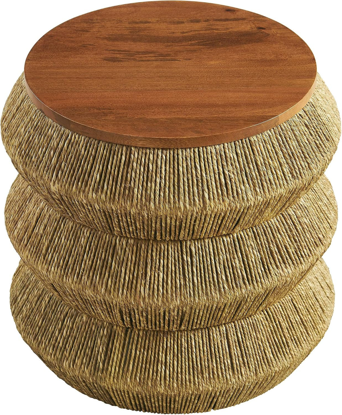 Modway Maris Hand-Woven Seagrass and Wood Round Side Table – 18 Inch Drum End Table for Boho, Coastal, or Modern Living Rooms in Walnut Natural