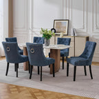 adochr Dining Chairs Set of 6, Upholstered Fabric Dining Room Chairs with Nailhead High Back & Ring Pull & Wooden Legs, Mid-Century Modern Kitchen Chairs for Restaurant, Living Room, Navy Blue