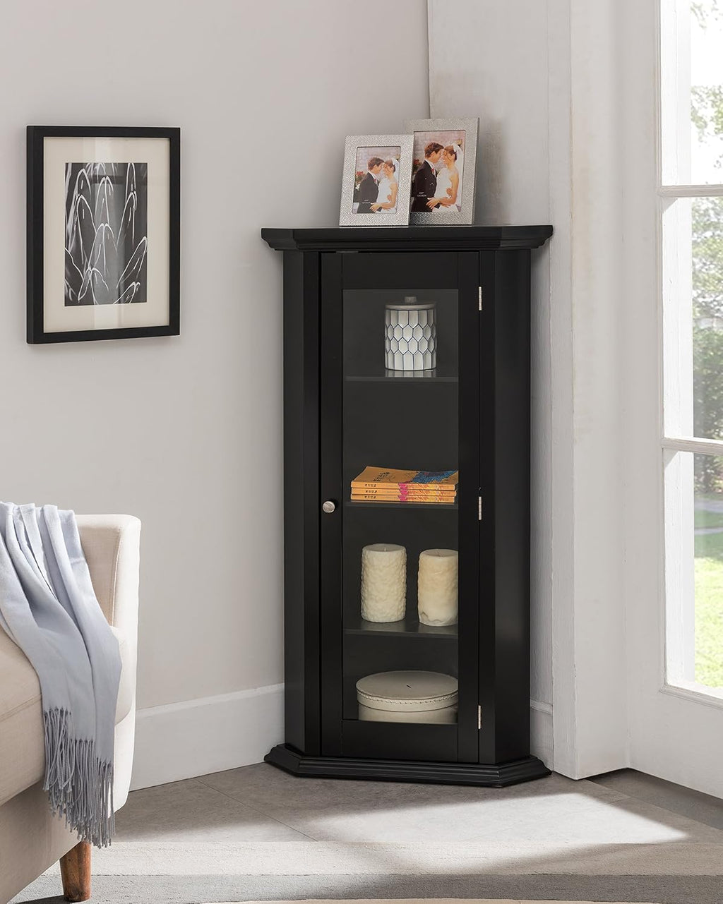 KB Designs - Corner Accent Display Wood Curio Cabinet, Black