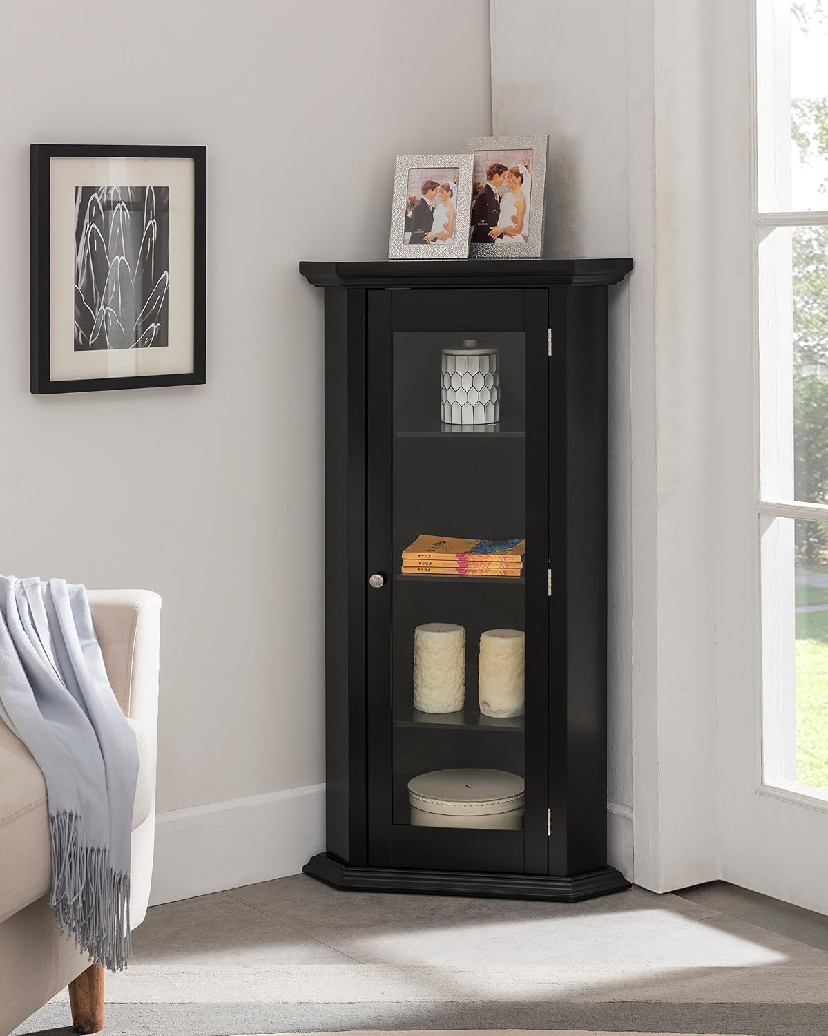 KB Designs - Corner Accent Display Wood Curio Cabinet, Black