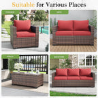Amopatio 2 Pieces Outdoor Ottoman for Patio, Foot Rest for Couch, All Weather Outdoor Patio Footstool Rattan Patio Ottoman with 4" Thick Removable Cushion (Burgundy)