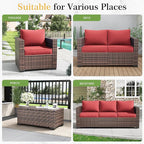 Amopatio Patio Couch, 2-Seat Outdoor Furniture, Wicker Porch Furniture Outdoor Couch Sofa with Water-Resistant Cover & Non-Slip Cushions, Premium Patio Set, Burgundy
