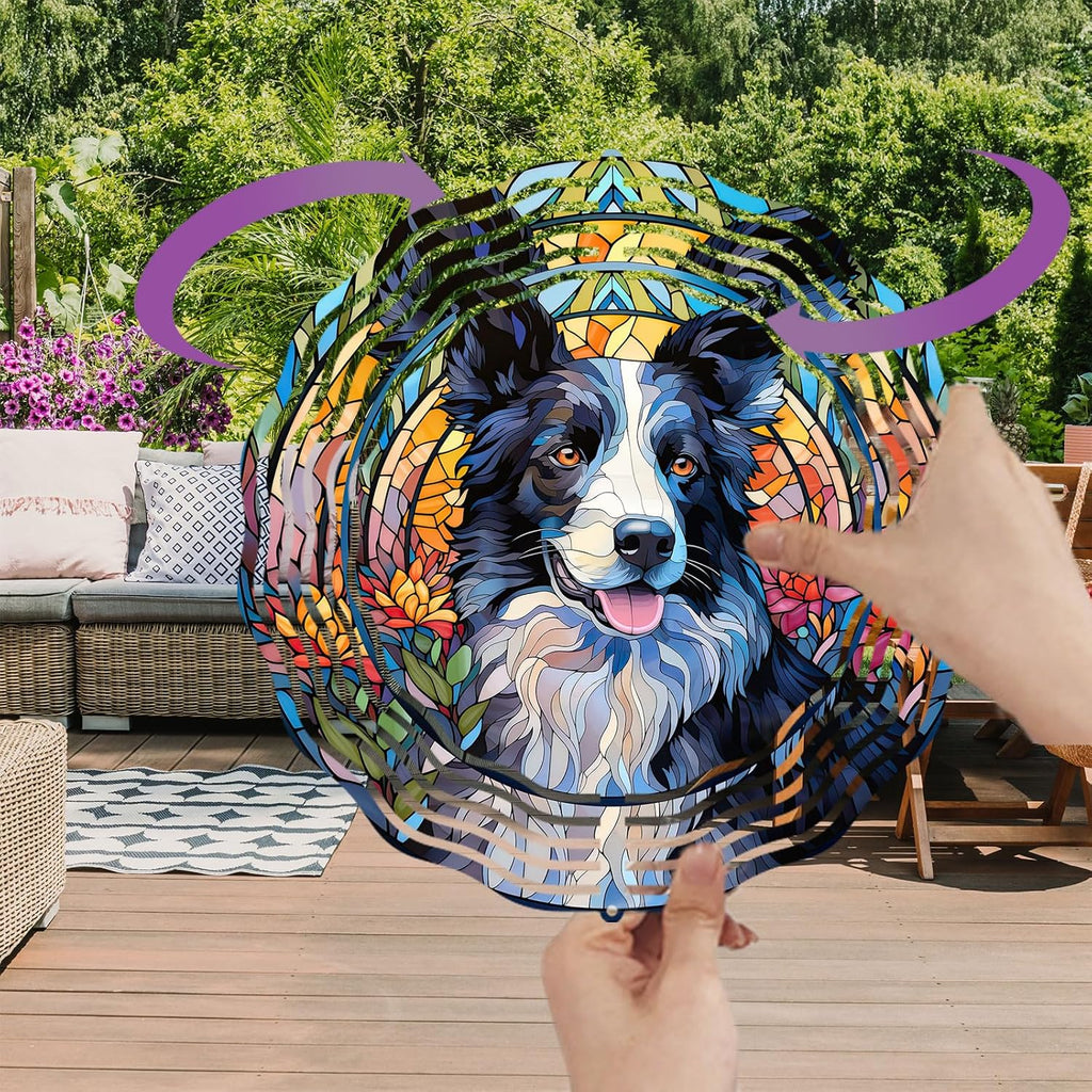 Border Collie Wind Spinner Pet Dog Memorial Gifts 3D Aluminum Metal Kinetic Hanging Wind Sculpture Spinners for Yard and Garden Indoor Outdoor Window Garden Decoration 8 Inch (Border Collie 1)
