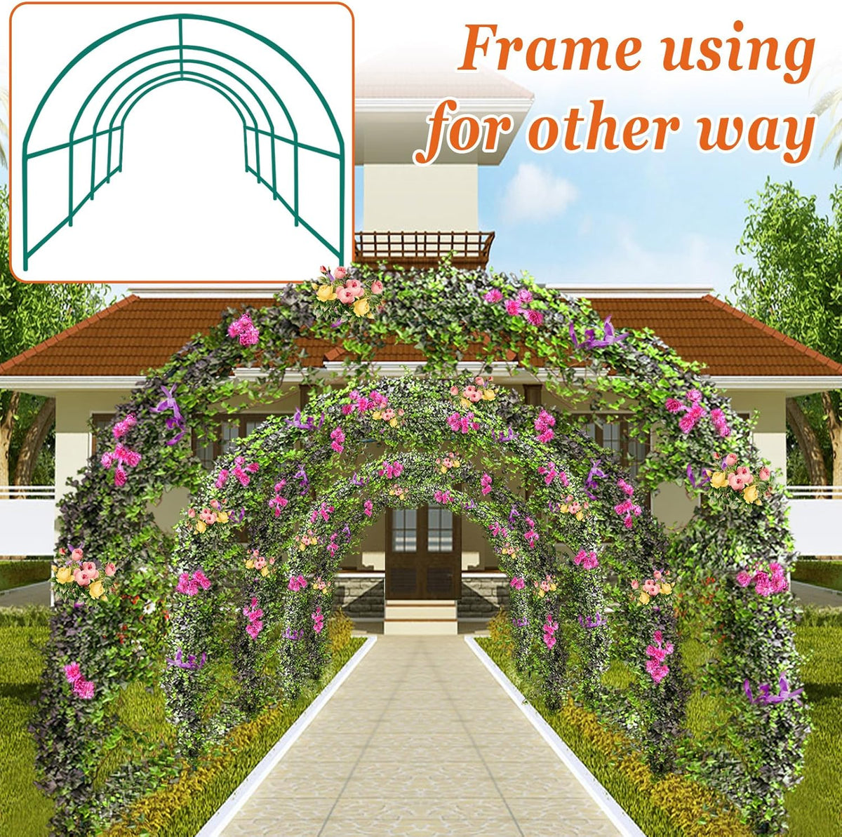 Strong Camel Greenhouse Replacement Frame for 16' X 7' X 7' Larger Hot Garden House , Support Arch Frame Climbing Plants/Flowers/Vegetables (16' X 7' X 7')