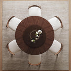 Montary 59-inch Natural Oak Wabi-Sabi Round Dining Table with 35-inch Tempered Glass Lazy Susan, Handcrafted Japanese Style Sculptural Solid Wood Dining Table for Living Room & Restaurant
