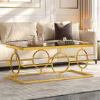 Glass Nesting Coffee Table Set with Metal Frame & Glam Design, Gold & Black | Modern Round Cocktail Center Table with Tempered Glass, Luxury for Living Room & Home Decor