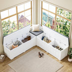 L Shaped Corner Storage Bench with Cushion,Modern Kitchen Breakfast Nook Bench with Storage,Flip-Top Shoe Storage Bench for Entryway,Hallway,Living Room,White