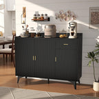 Sideboard Buffet Cabinet with Drawers: 47" Black Fluted Sideboard Cabinet with Storage, Modern Kitchen Cabinets Storage, Credenzas for Living Room (47")