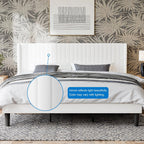 GOLDORO Upholstered King Size Bed Frame with Wingback Headboard, White