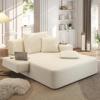 60.2 Inch Chaise Lounge Chair Indoor, Oversized Chaise Lounge with Adjustable Backrest and Armrests, Luxurious Corduroy Convertible Sofa Bed with Storage Pocket for Small Spaces, Apartment (Beige)