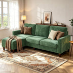 L Shaped Sectional Couch for Living Room, Modular Small Sofa with Ottoman | 96 Inch, 3 Deep Seats, Green, Chenille, Easy Tool-Free Assembly, Modern Compact Sofa Set for Apartment, Office, Small Space