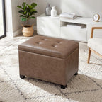 Homebeez 22" Storage Ottoman Coffee Table with Flip Top Tray, Tufted Faux Leather Footrest Stool with Nailhead Trim, Large Foot Rest for Living Room, Taupe Brown