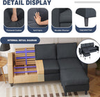 Shintenchi Small Convertible Sectional Couch with Movable Ottoman, 3 Seat L Shaped Sofa with Corduroy, Upholstered Sectional Sofa, Small Couches for Living Room, Apartments, Office (Dark Grey)