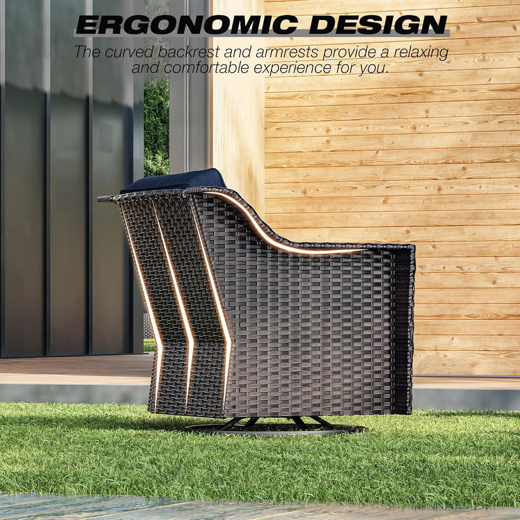 Joyside Outdoor Swivel Chair, Patio Swivel Chairs with Wide Armrest and Thick Cushions, Upgraded Large Size for Backyard, Garden, Poolside