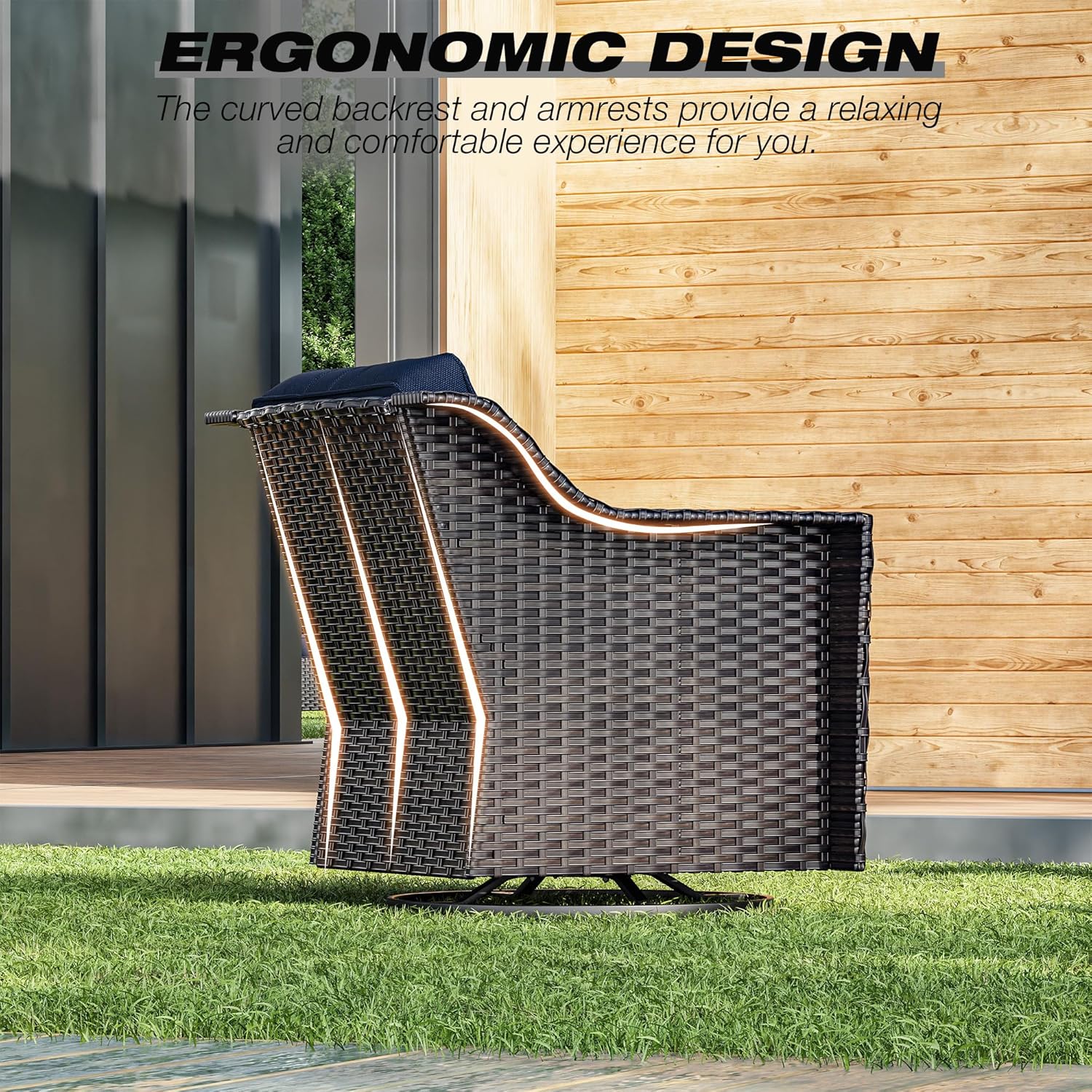 Joyside Outdoor Swivel Chair, Patio Swivel Chairs with Wide Armrest and Thick Cushions, Upgraded Large Size for Backyard, Garden, Poolside