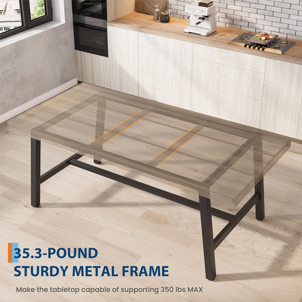GarveeHome Industrial Dining Table for 4-6 People, 63" Long Wooden Kitchen Table with Sturdy Metal Frame & Black Finish - Seats 4 Rectangular Counter for Dinner, Kitchen, Dining Room - Rustic Pear