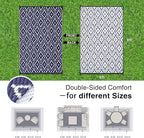 OLANLY Outdoor Rug 6x9 ft Waterproof, Outdoor Plastic Straw Rug with Geometric Pattern Clearance, Reversible RV Mat for Patio, Camping, Balcony, Deck, Backyard, Navy & White
