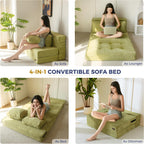 MAXYOYO Convertible Sofa Bed, Fold Out Loveseat Sofa Couch with Pillow, 4 in 1 Tufted Folding Couch Bed Foam Floor Couch, Lazy Chair for Living Room Bedroom Guest Room, Green