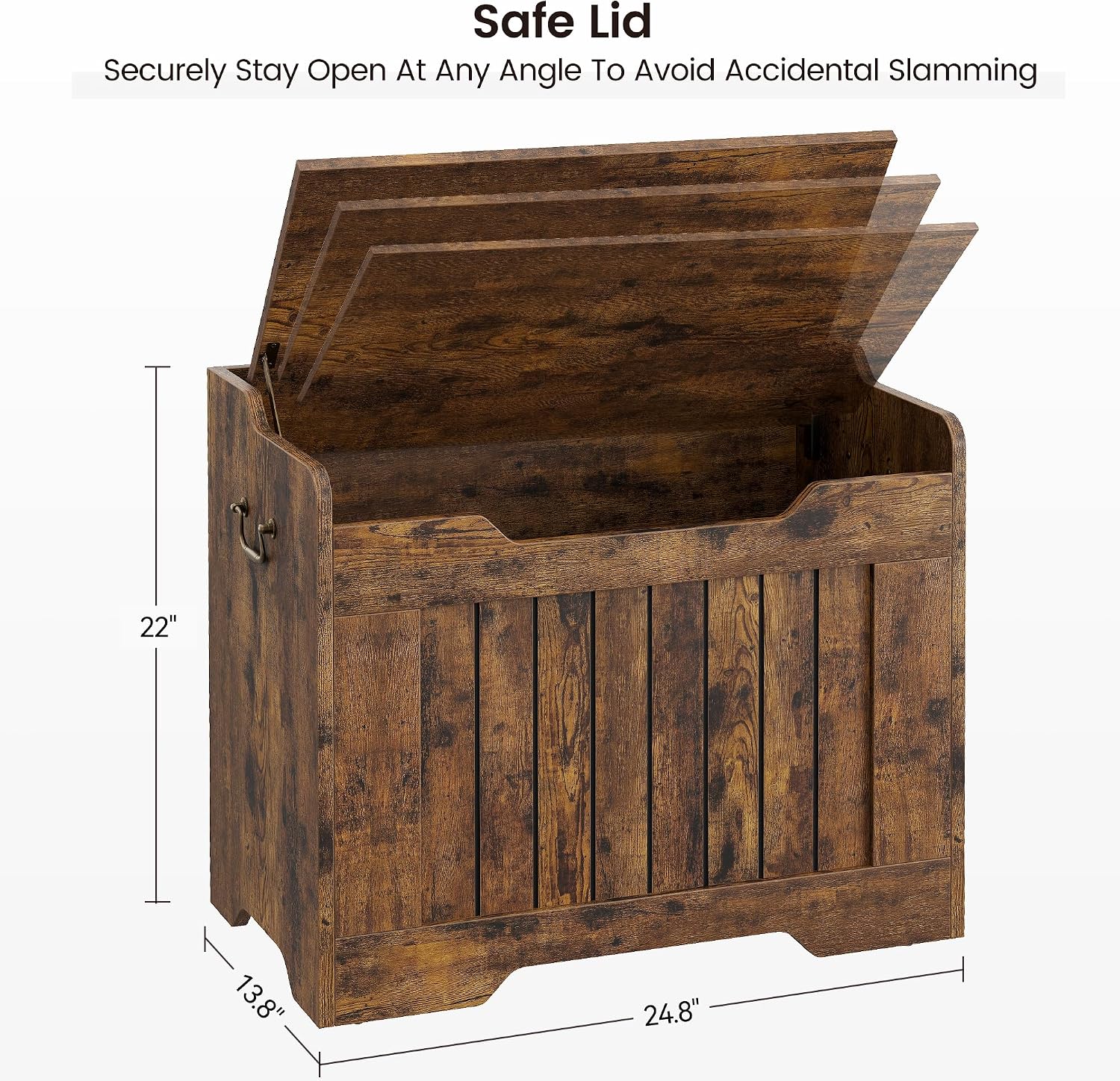 Garvee Storage Chest, Wooden Storage Bench with Safety Hinge, Flip Top Blanket Chest Trunks, Supports 350 Lb, for Entryway, Living Room, Bedroom (Rustic Brown, 24.8" L x 14" W x 22" H)
