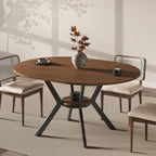 42"-58" Extendable Round Dining Table for 4-6, Kitchen Oval Table with Hidden Leaves & Storage Shelf, Space Saving Modern Design with Sturdy Metal Legs for Kitchen, Dining Room & Small Apartments