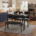 GarveeHome Dining Table Set for 4, Kitchen Table with Upholstered Chairs and Bench, Wood Rectangular Dining Table and Chairs Set for Small Space, Apartment, Dinner, Rustic Black