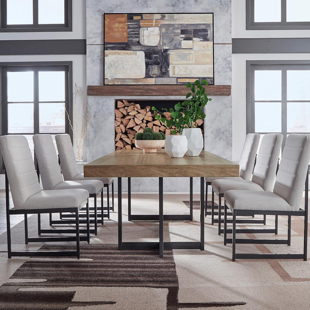 Signature Design by Ashley Tomtyn Dining Chair, Set of 2, Cushioned Polyester Side Chairs with Sturdy Metal Frame, Modern Urban Style for Kitchen or Dining Room, Light Beige & Gunmetal Gray