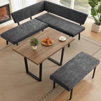 HIPIHOM 3-Piece Corner Dining Table Set with Bench, 67 Inch Space-Saving Breakfast Nook for Kitchen & Dining Room (Walnut Table & Grey Bench)