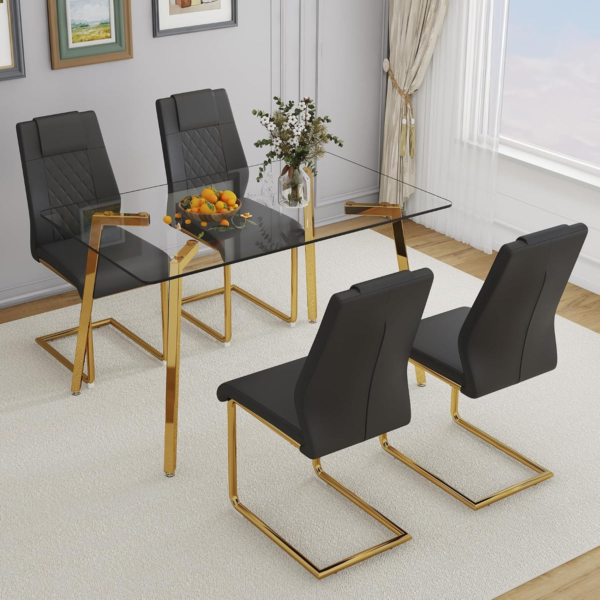 NicBex Dining Room Table Modern 51" Rectangular Dining Table for 6 with Tempered Glass Tabletop and Metal Legs for Kitchen, Dining Room, Restaurants, Golden