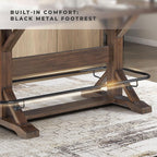 Lexicon 78 Inch Rectangular Counter Height Dining Table for 6, Rustic Farmhouse Kitchen Table, Rubberwood, Acacia Veneer, Black Metal Footrest, for Dining Room/Kitchen, Brown