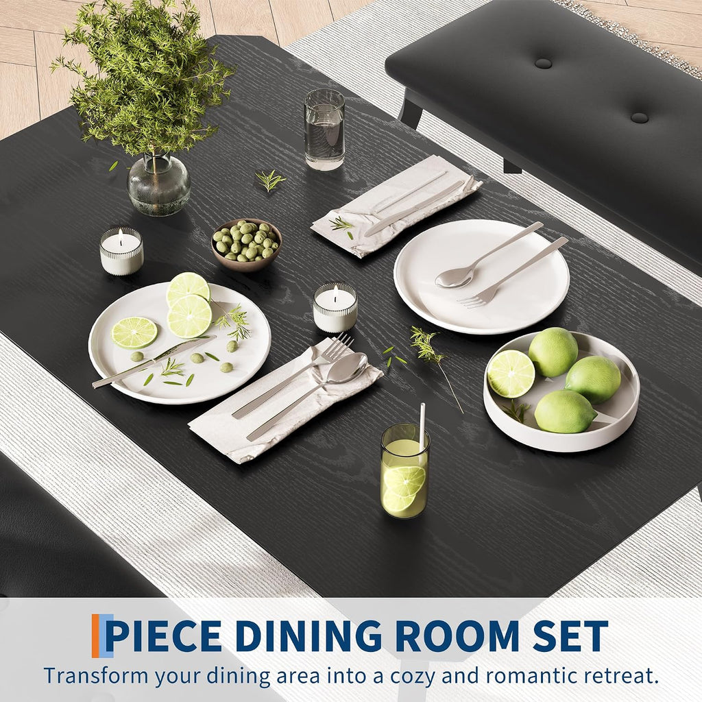 GAOMON Dining Table Set for 4, 3-Piece Wooden Kitchen Table with 2 Upholstered Benches, Space-Saving Dinette Set for Restaurant, Studio, Dining Room, Home Kitchen, Gray (Black, 2 Chairs)