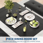 GAOMON Dining Table Set for 4, 3-Piece Wooden Kitchen Table with 2 Upholstered Benches, Space-Saving Dinette Set for Restaurant, Studio, Dining Room, Home Kitchen, Gray (Black, 2 Chairs)