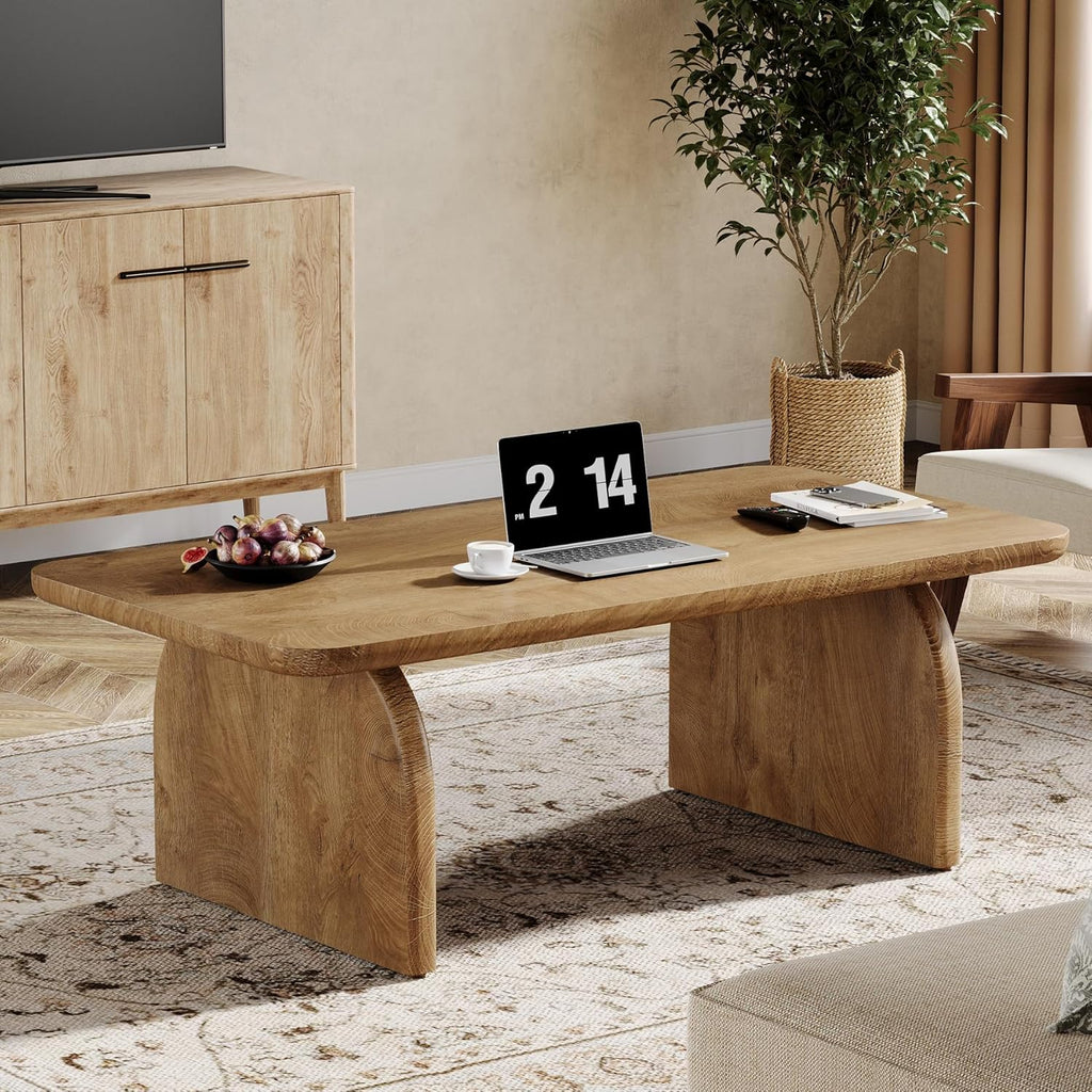 Tribesigns Rectangle Coffee Table, 47-Inch Wood Rectangular Living Room Table, Farmhouse Accent Center Low Cocktail Tea Table with Sturdy Base & Rounded Corners, Easy Assembly (Natural Brown)