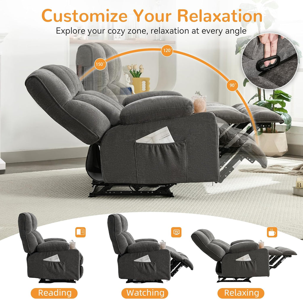 Oversized Loveseat Recliner Sofa, Double Recliner, Big Large Reclining Sofa with Cup Holders & Side Pockets, Traditional 2-Seater Manual Recliner Couch for Living Room, RV, Home Theater (Fabric,Grey)