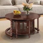 32" Vintage Designed Stacking Nesting Tables, Set of Nesting Tables with Hidden Storage Cabinet, Side Tables with Classic Retro Decor for Indoor Home Spaces, Walnut