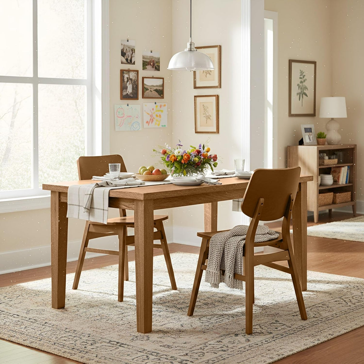 Alaterre Furniture Calais Dining – Mid Century Modern Set of 2 Dining Chairs – Solid Wood Chair Set with Minimalist Design for Dining Room or Kitchen (Warm Pecan Finish)