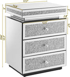 SSLine 3-Drawer Mirrored End Table,Mirrored Nightstand End Tables Bedside Table,Silver Finished Mirror Accent Side Table for Bedroom, Living Room, Entryway,Hallway