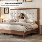 AMERLIFE Solid Wood Queen Bed Frame 50.2" Upholstered Headboard, Walnut