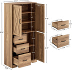 IRONCK Pantry Cabinet, Storage Cabinet with 3 Door & Drawer, Oak Brown | Adjustable Shelf. 67.5inch Tall. 5 Tier Freestanding. 150 lbs Per Shelf. Farmhouse Style. FSC-certified Wood. Anti-tip.