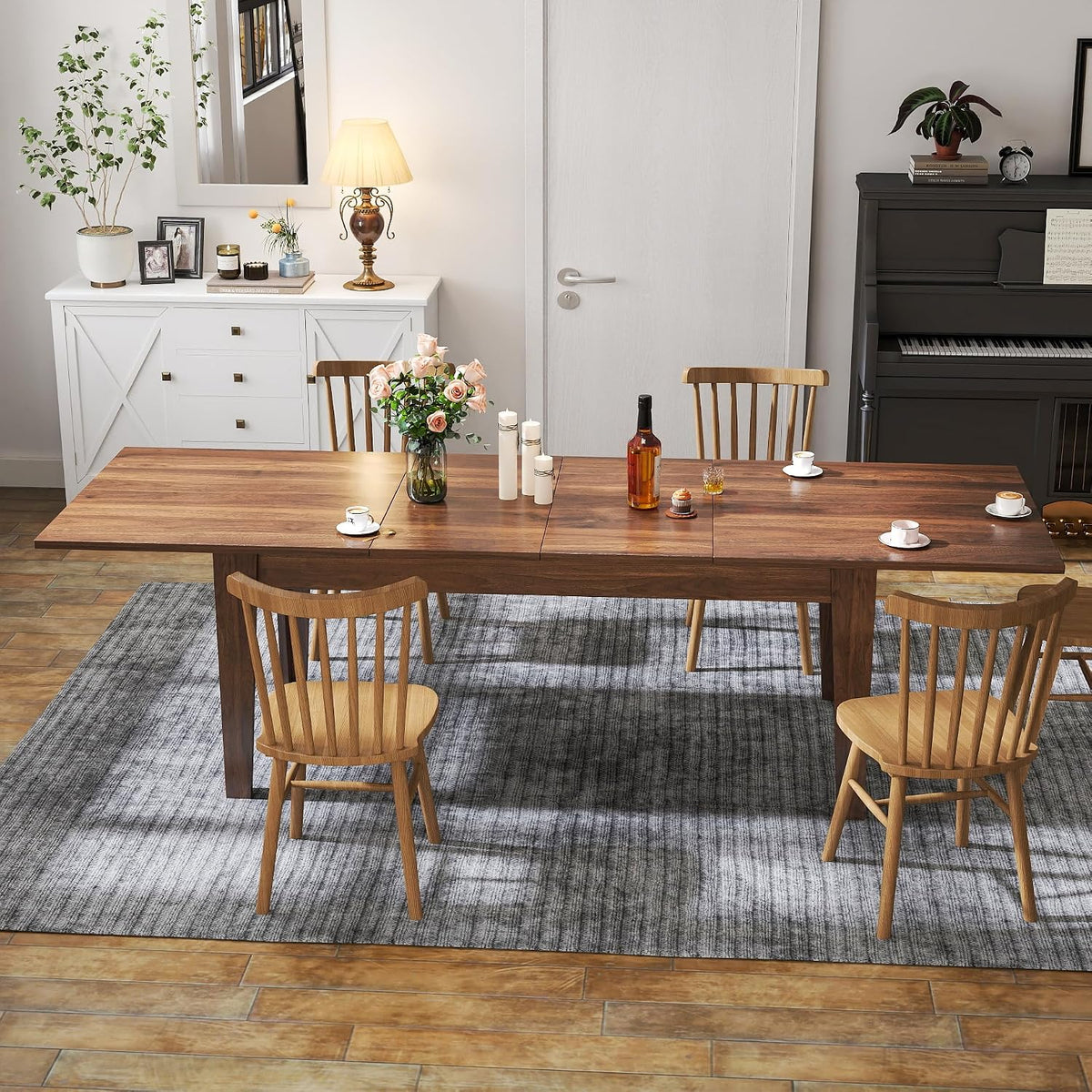 70-106" Expandable Dining Table, Wood Extendable Room Table, Long Kitchen Table for Dining Room