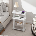 Apicizon Small Narrow Side Table, 3-Tier Skinny End Table with Storage Shelf, Slim Nightstand Bedside Table for Small Spaces, Living Room, Bderoom, White